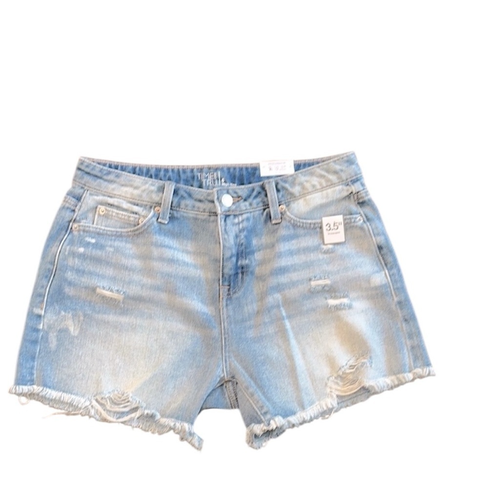 Time and Tru Denim Blue Distressed Women Shorts size 6 high rise new with tags